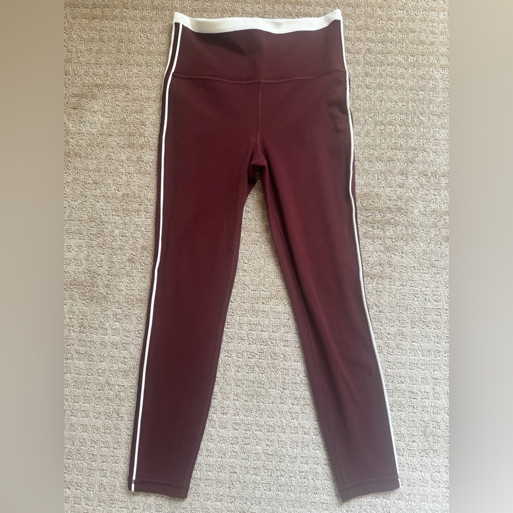 Athleta Burgundy Leggings with White Side Stripe